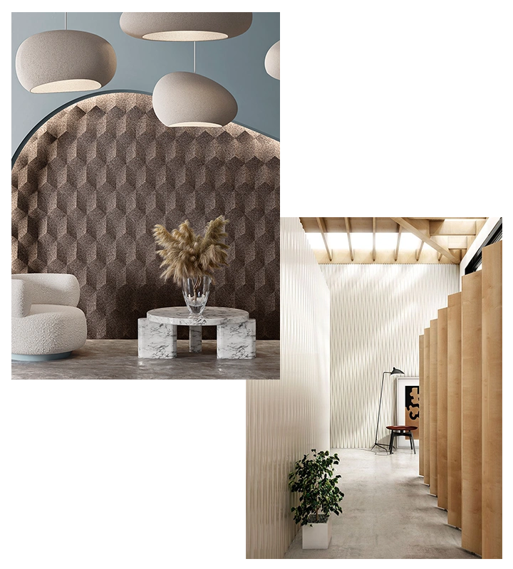 Matériaux décoratifs pour architectes et décorateurs : MDF sculpté, liège naturel, terrazzo et pierre. ARTENDÉCO, solutions sur mesure.